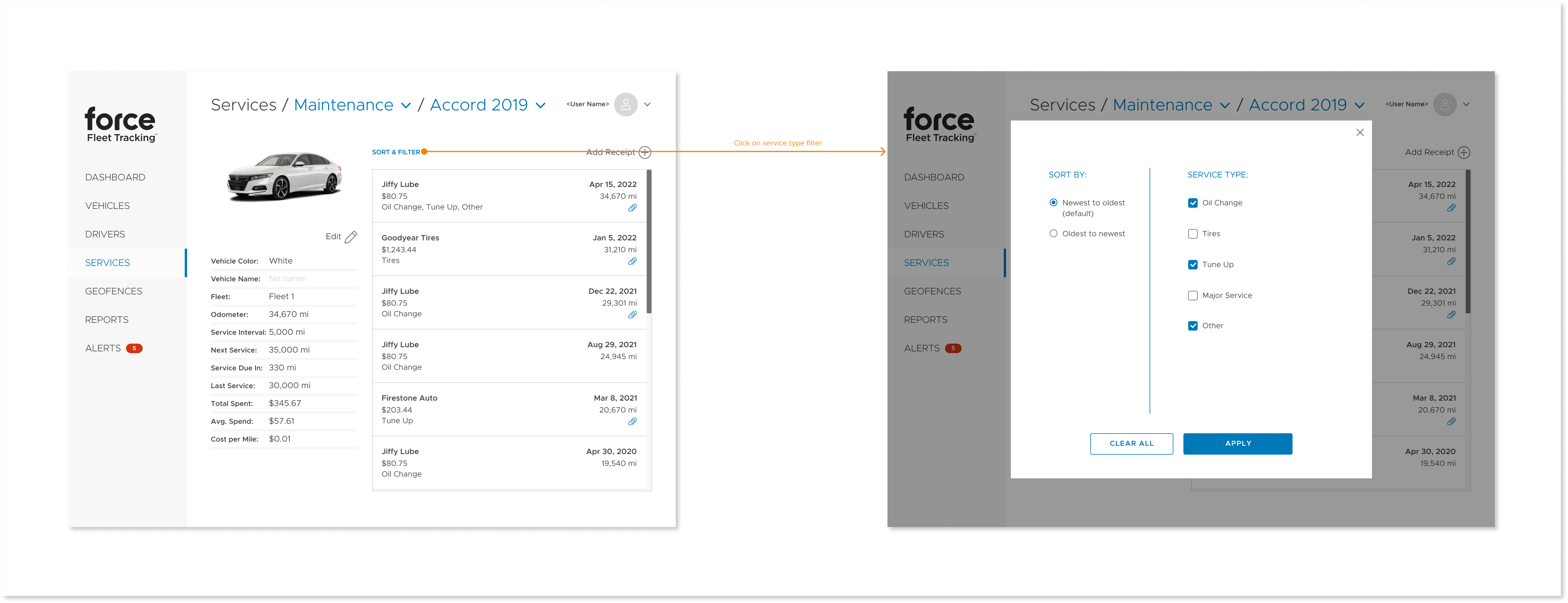 Using the maintenance feature in the Force Fleet Tracking web app ...